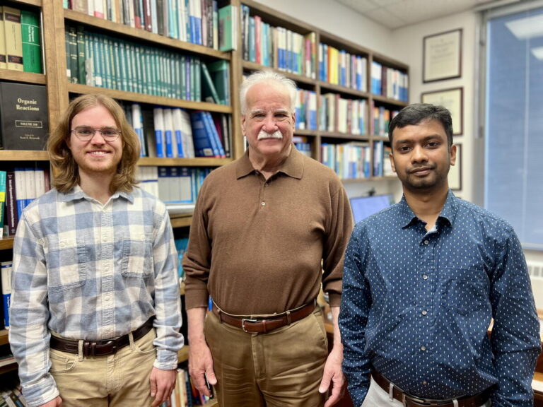 From left: Graduate student Matthew Albritton, Prof. Scott E. Denmark, and postdoctoral researcher Tapas Adak.