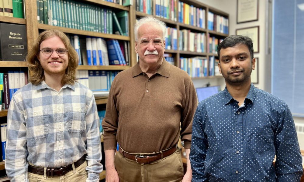 From left: Graduate student Matthew Albritton, Prof. Scott E. Denmark, and postdoctoral researcher Tapas Adak.