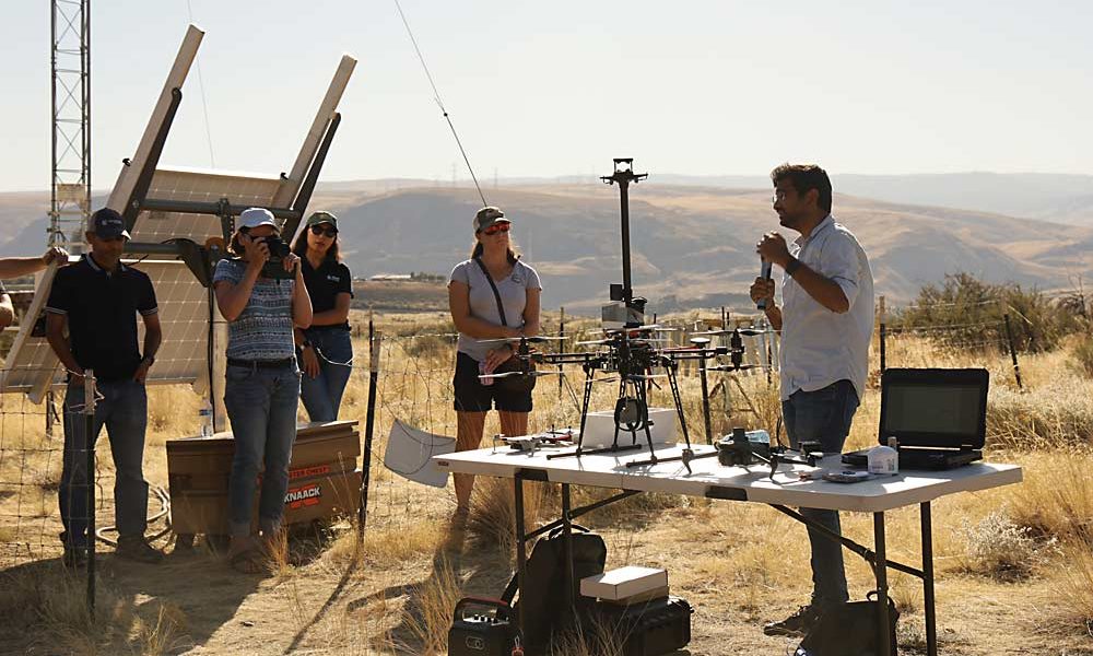 Technology research stars at Washington State University field days focused on innovation under the umbrella of the AgAID Institute, held on September 15, 2023 at the university’s Sunrise Orchard outside Wenatchee (Kate Prengaman/Good Fruit Grower)